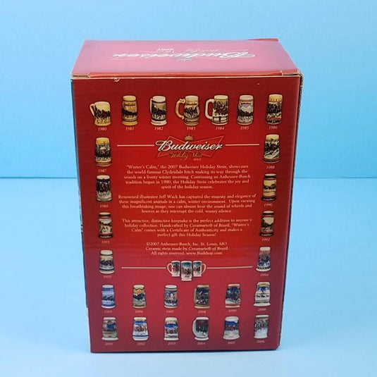 2007 Budweiser Stein Christmas Mug Box & COA Winter's Calm CS678 Ceramarte