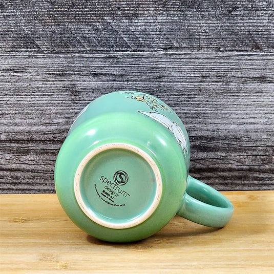 Whimsical Cat Lover Coffee Mug Floral Embossed Ceramic Tea Cup Blue Sky 17oz