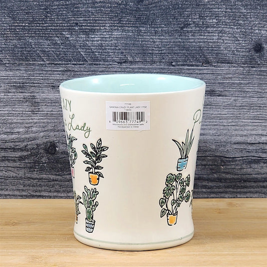 Floral Crazy Plant Lady Coffee Mug Embossed Tea Cup Ceramic Blue Sky 17oz