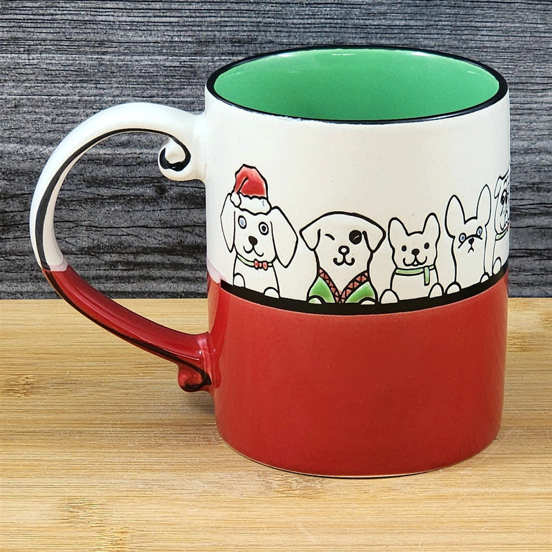 Load image into Gallery viewer, Dogs in Santa Hats Ceramic Mug Christmas Tea Cup Blue Sky Ceramic Embossed 16oz

