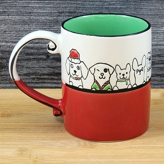 Dogs in Santa Hats Ceramic Mug Christmas Tea Cup Blue Sky Ceramic Embossed 16oz