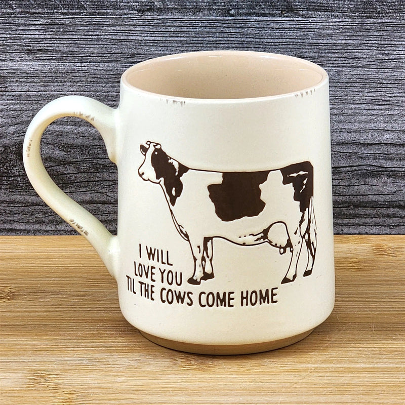 Load image into Gallery viewer, Coffee Mug Cow Inspirational Saying Rustic Farm Ceramic Tea Cup Blue Sky 18oz
