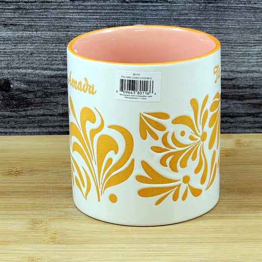 You are Loved Coffee Mug Spanish Cup Ceramic Embossed Orange 21oz by Blue Sky