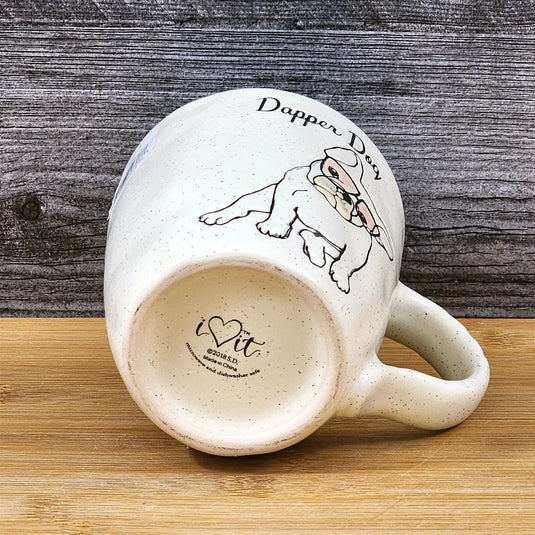 French Bulldog Coffee Cup Dapper Dog Mug Blue Sky Ceramic Embossed 16 oz