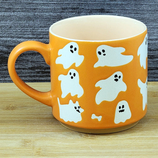 Halloween Ghost Mug Ceramic Coffee Tea Cup Orange Whimsical by Blue Sky 18oz