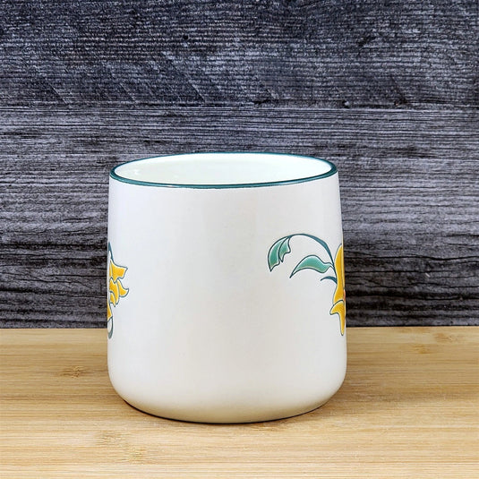 Daffodil Coffee Mug Ceramic Yellow White Floral Embossed 18 oz Tea Cup Blue Sky