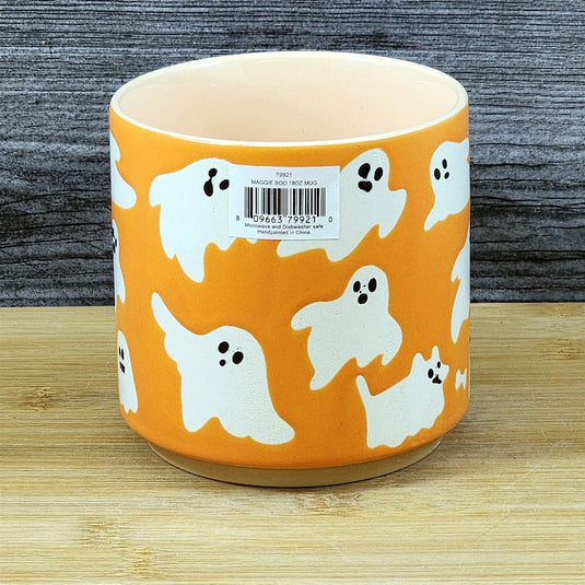 Halloween Ghost Mug Ceramic Coffee Tea Cup Orange Whimsical by Blue Sky 18oz