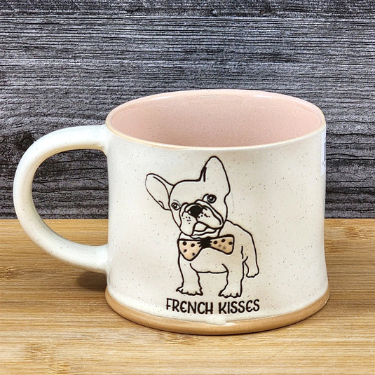 French Bulldog Coffee Tea Cup Kisses Dog Mug Blue Sky Ceramic Embossed 17 oz