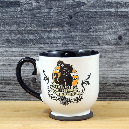 Halloween Mug Ceramic Black Cat Coffee Tea Cup Blue Sky 17oz