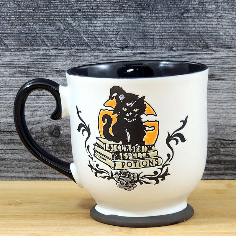 Load image into Gallery viewer, Halloween Mug Ceramic Black Cat Coffee Tea Cup Blue Sky 17oz
