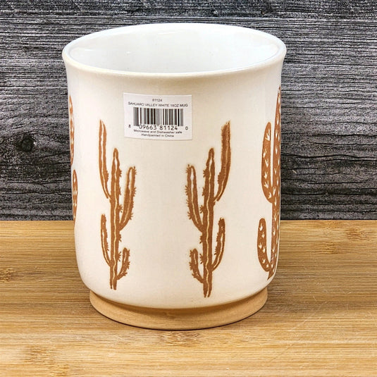 Saguaro Cactus Coffee Mug Floral Tea Cup Ceramic Embossed Blue Sky 18oz