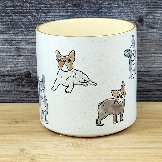 Boston Terrier Dog Planter Ceramic Utensil Organizer Herb Succulent Blue Sky 5in