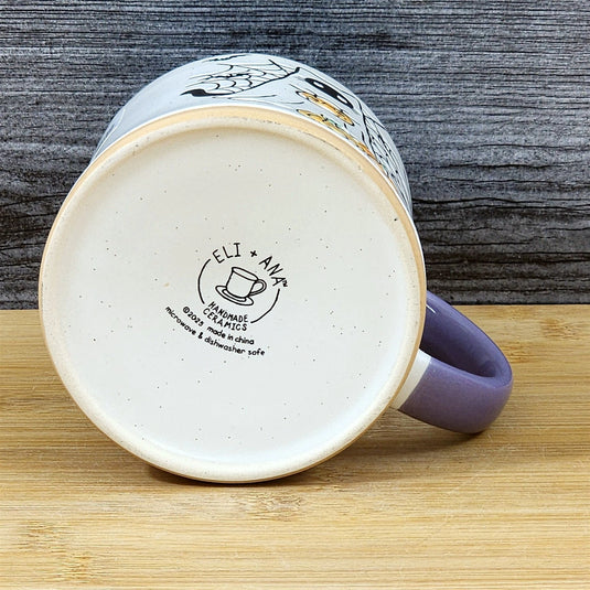 Halloween Ghost Cat Coffee Mug Pumpkin Ceramic Purple Flowers Cup Blue Sky 17oz