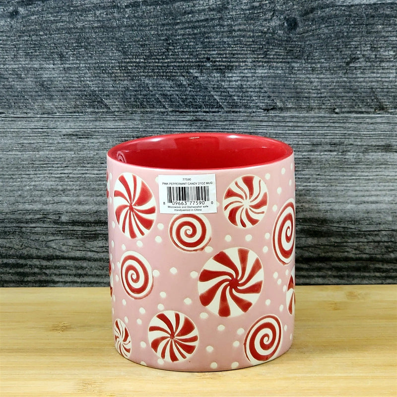 Load image into Gallery viewer, Pink Peppermint Candy Christmas Holiday Coffee Mug Ceramic Cup Red 21oz Blue Sky
