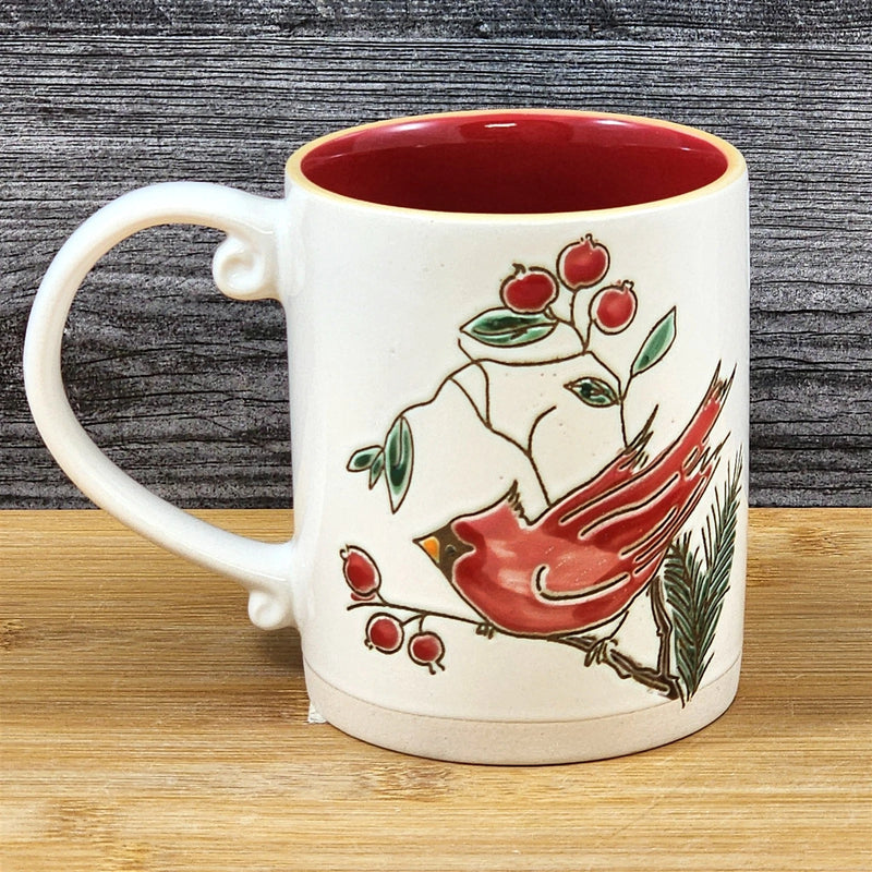 Load image into Gallery viewer, Cardinal Winter Berry Coffee Mug Ceramic Holiday Christmas Red Cup Blue Sky 16oz
