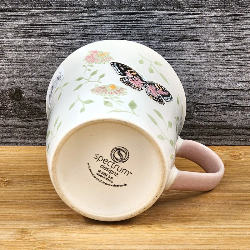 Load image into Gallery viewer, Monarch Butterfly Floral Coffee Mug Purple inside Ceramic Tea Cup Blue Sky 17oz

