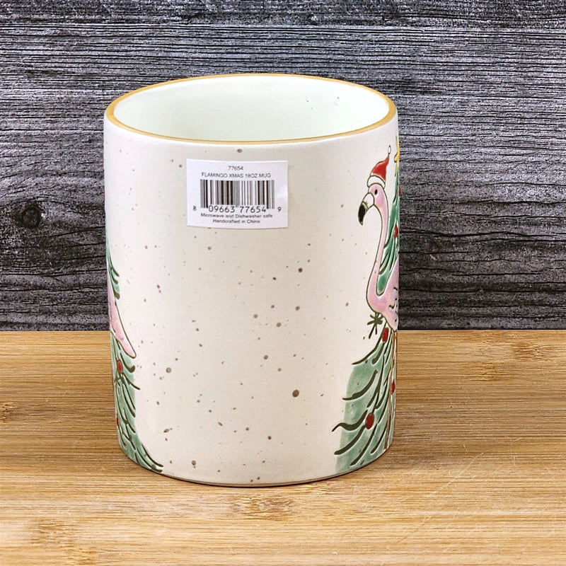 Load image into Gallery viewer, Flamingo and Christmas Tree Coffee Tea Mug Holiday Cup Ceramic Blue Sky 18 oz
