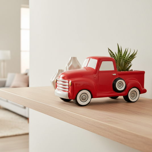 Red Pick Up Truck Planter Succulent Plant Pot Holder Succulent Ceramic Blue Sky
