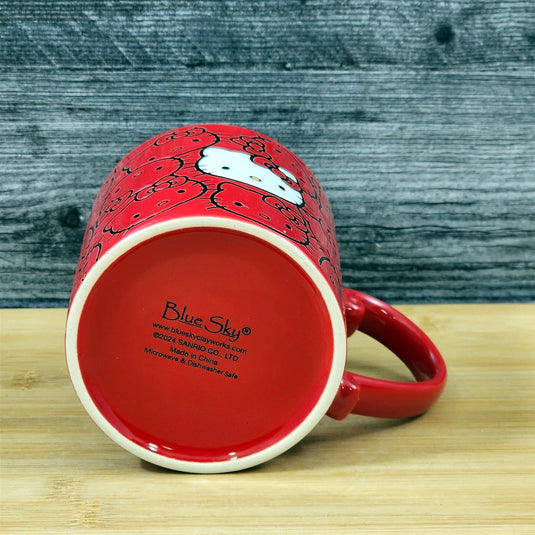 Hello Kitty Coffee Mug Red Tea Cup Ceramic by Blue Sky Embossed 21oz