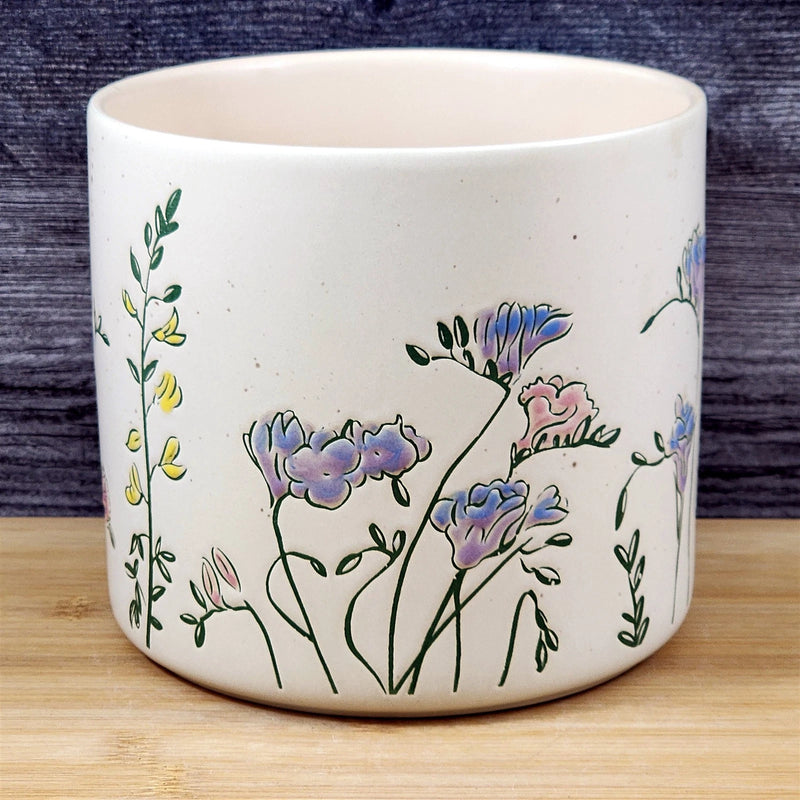 Load image into Gallery viewer, Garden Wildflowers Planter Utensil Organizer Plant Ceramic Crock Blue Sky 5in
