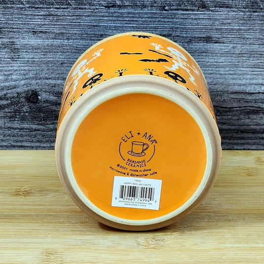 Halloween Skeletons Canister and Bamboo Lid Embossed 4" Ceramic Jar Blue Sky