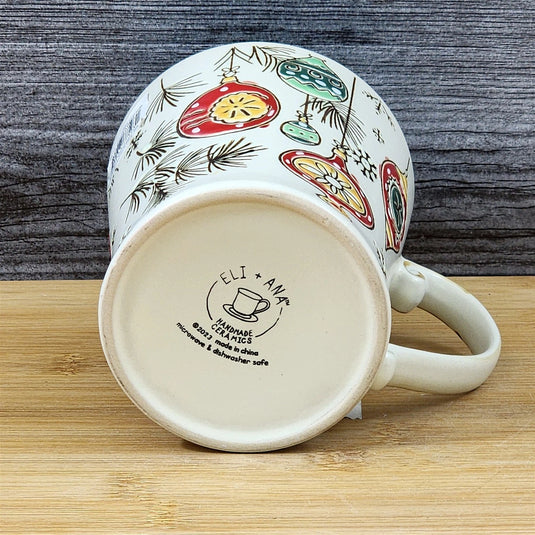 Holiday Vintage Ornaments Christmas Coffee Mug Ceramic Tea Cup Blue Sky 17oz