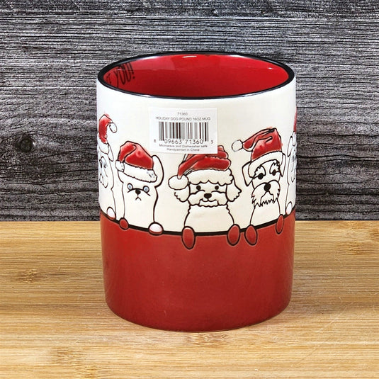 Holiday Dogs in Santa Hats Ceramic Mug Red by Blue Sky Ceramic Embossed Cup 16oz
