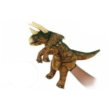 Triceratop (Brown-Green) Dinosaur Hand Puppet Hansa True to Life Look Plush Learning Toys