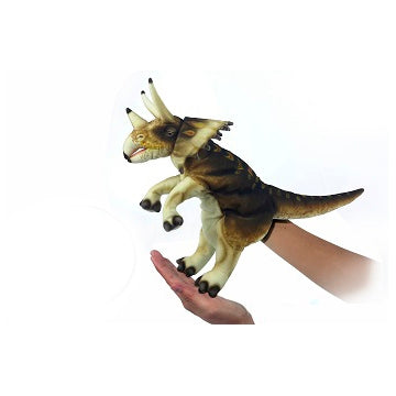 Triceratop (Cream-Brown) Dinosaur Hand Puppet Hansa True to Life Look Plush Learning Toys