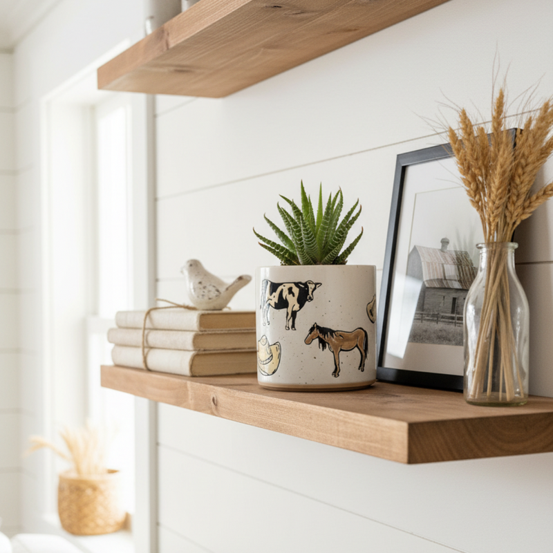Load image into Gallery viewer, Farm Western Rustic Planter Ceramic Utensil Holder Herb Succulent Blue Sky 5in
