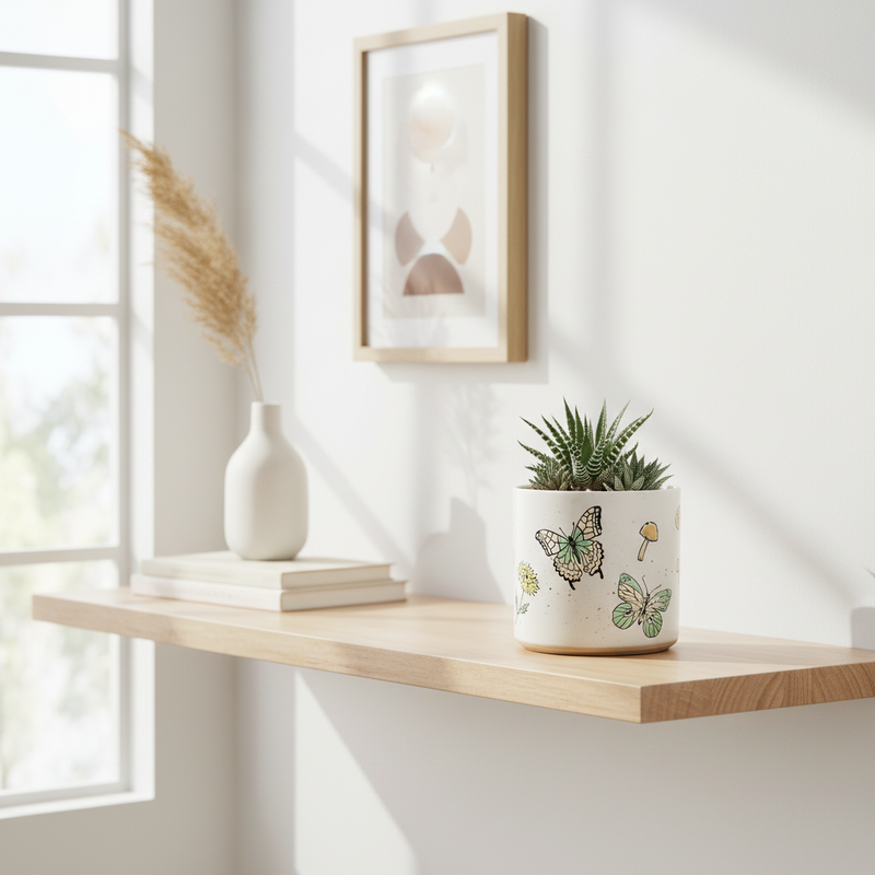 Load image into Gallery viewer, Mushroom and Butterfly Flower Planter Pot Utensil Holder Ceramic 6.5in Blue Sky
