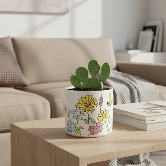 Butterfly Wildflower Planter Utensil Organizer Plant Ceramic Crock Blue Sky 5in