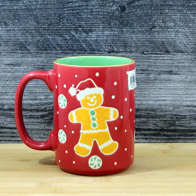 Load image into Gallery viewer, Holiday Gingerbread Christmas Coffee Mug Ceramic Cup Red Green 18oz Blue Sky
