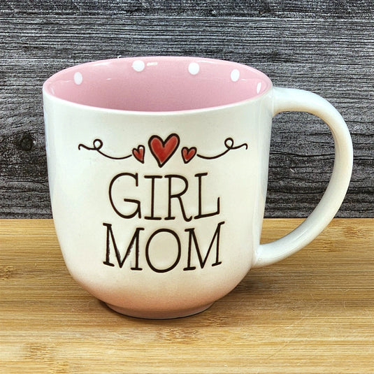 Mom Coffee Mug Ceramic Embossed Hearts Pink Tea Cup Mother by Blue Sky 18oz