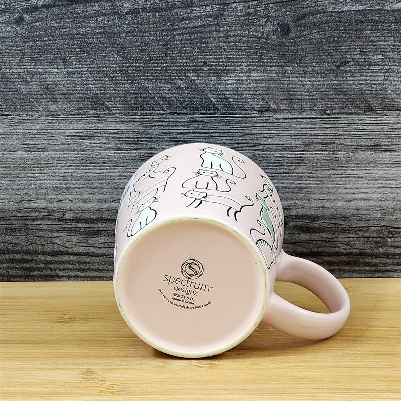 Load image into Gallery viewer, Cat Lover Coffee Mug Embossed Ceramic Tea Cup Blue Sky Pastel Pink 18oz
