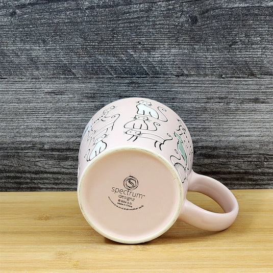 Cat Lover Coffee Mug Embossed Ceramic Tea Cup Blue Sky Pastel Pink 18oz