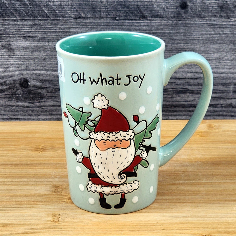Load image into Gallery viewer, Coffee Mug Christmas Holiday Santa Green Embossed Tea Cup Ceramic Blue Sky 17oz

