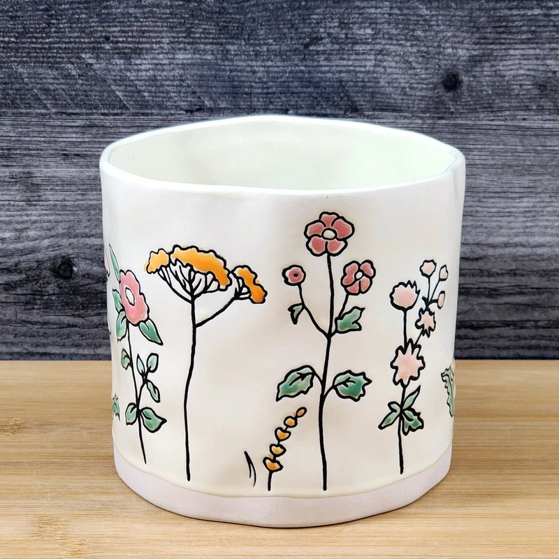 Load image into Gallery viewer, Wildflowers Planter Utensil Organizer Succulent Plant Ceramic Crock Blue Sky 5in
