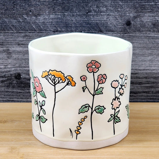 Wildflowers Planter Utensil Organizer Succulent Plant Ceramic Crock Blue Sky 5in