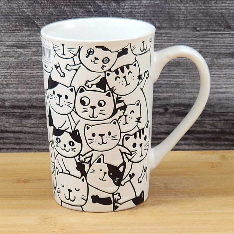 Load image into Gallery viewer, Coffee Mug Cat Lover Whimsical Tall Embossed Ceramic Tea Cup Blue Sky 17oz
