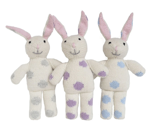 Easter Bunnies with Pastel Polka-dotted Spring Decor Set of 3 Handmade Knitted in Lima