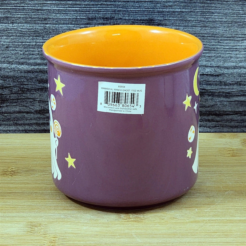 Load image into Gallery viewer, Whimsical Ghost Mug Halloween Ceramic Coffee Tea Cup Orange Purple Blue Sky 17oz
