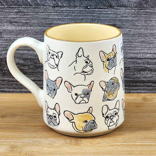 French Bulldog Coffee Mug Dog Bully Breed Tea Cup Blue Sky Ceramic Embossed 18oz