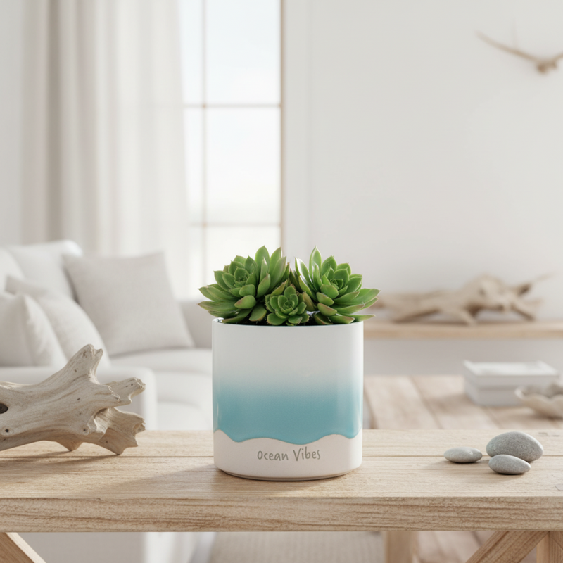 Load image into Gallery viewer, Planter Ocean Beach Ceramic Utensil Organizer Herb Succulent Blue Sky 5in
