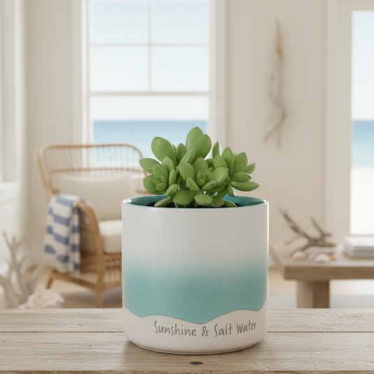 Ocean Beach Planter Ceramic Utensil Organizer Herb Succulent Pot Blue Sky 6.5in
