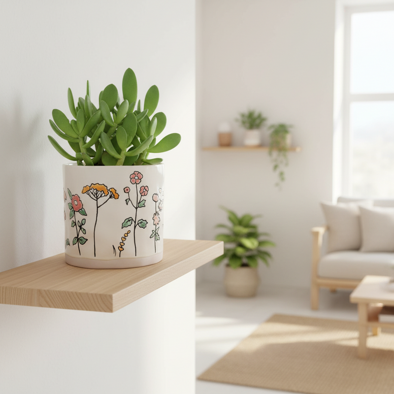 Load image into Gallery viewer, Wildflowers Planter Utensil Organizer Succulent Plant Ceramic Crock Blue Sky 5in
