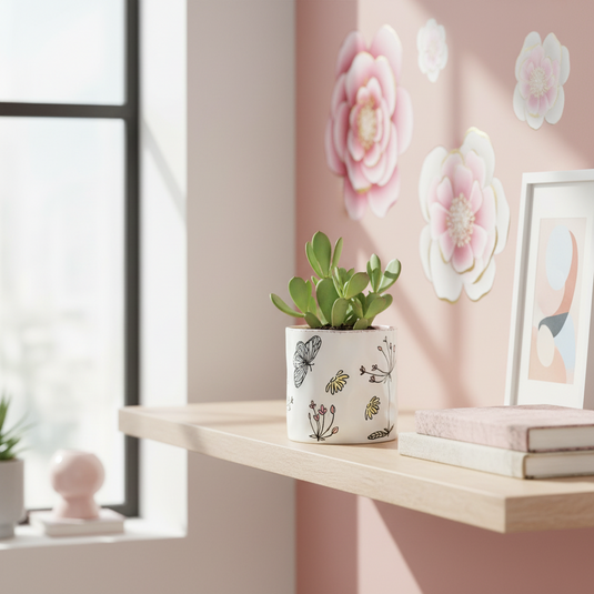 Butterfly Planter Utensil Organizer Flower Succulent Pink Ceramic Blue Sky 5in