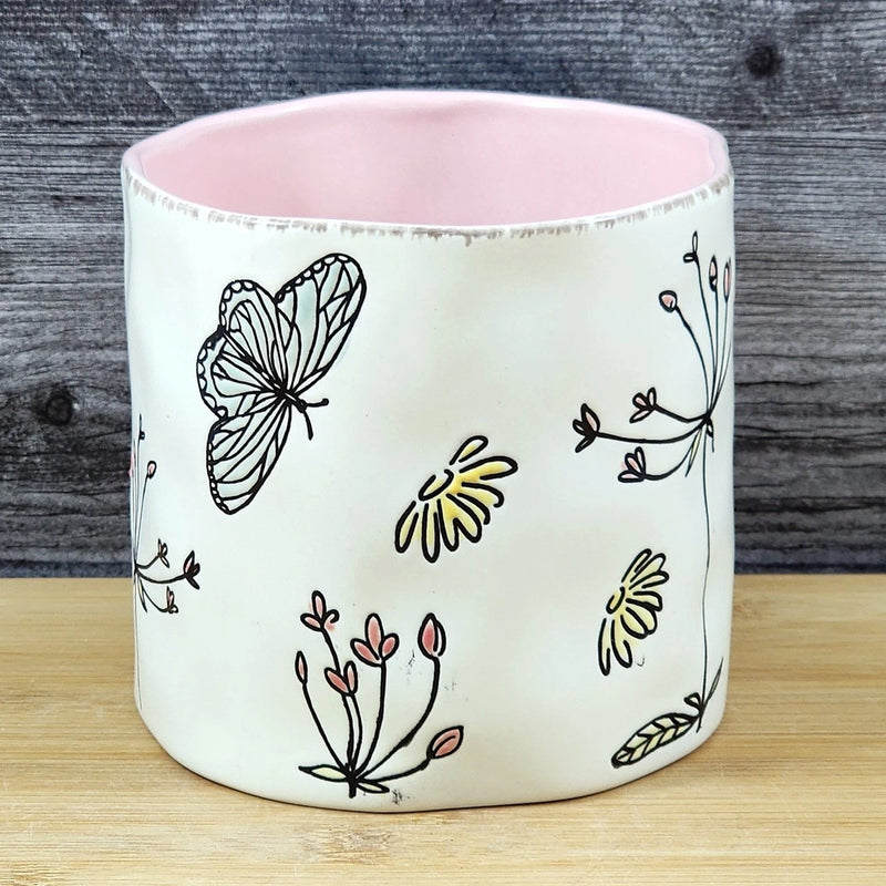 Load image into Gallery viewer, Butterfly Planter Utensil Organizer Flower Succulent Pink Ceramic Blue Sky 5in
