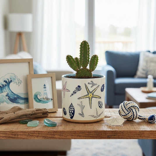 Star Fish Coral Shells Planter Ceramic Utensil Organizer Succulent Blue Sky 5in