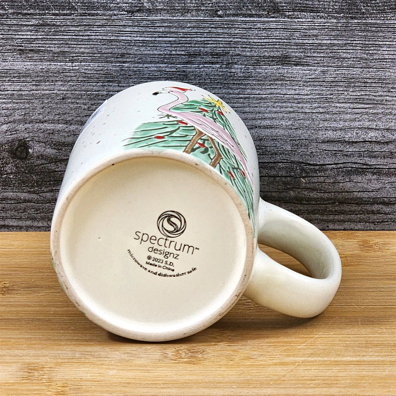 Load image into Gallery viewer, Flamingo and Christmas Tree Coffee Tea Mug Holiday Cup Ceramic Blue Sky 18 oz

